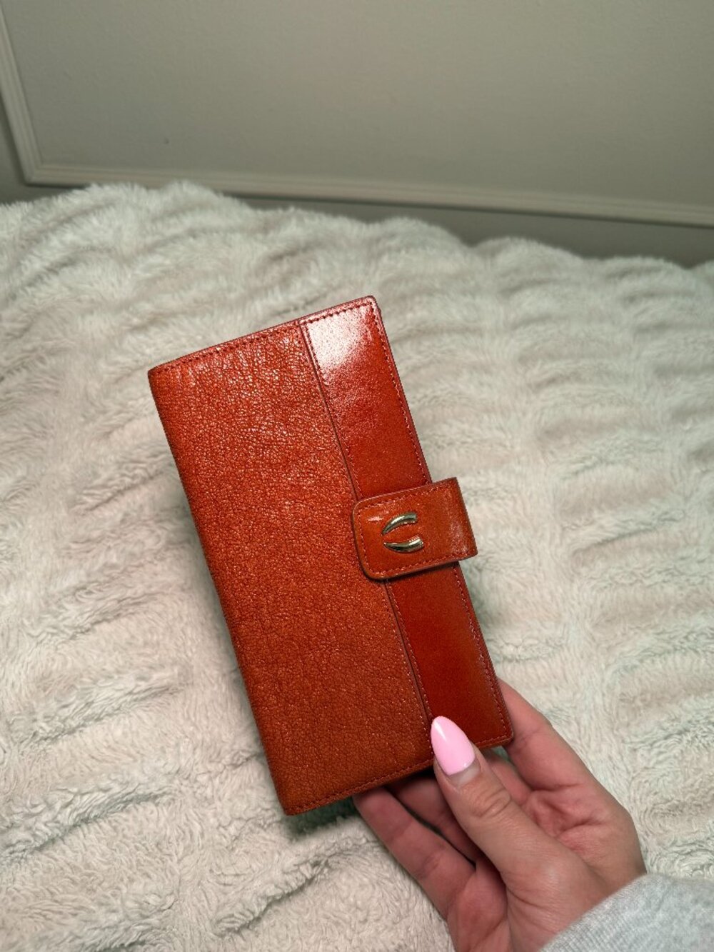 Tusk classic orange leather wallet with zip pocket
